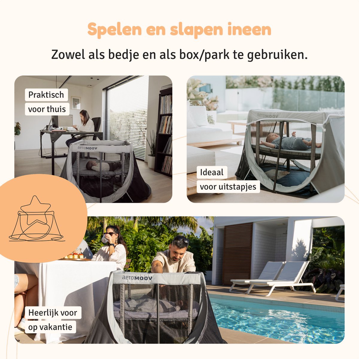 AeroMoov Campingbedje / Reisbedje met matras - voor baby én peuter - met bodemverhoger - Opgezet in 2s - Grey Rock thumbnail 6