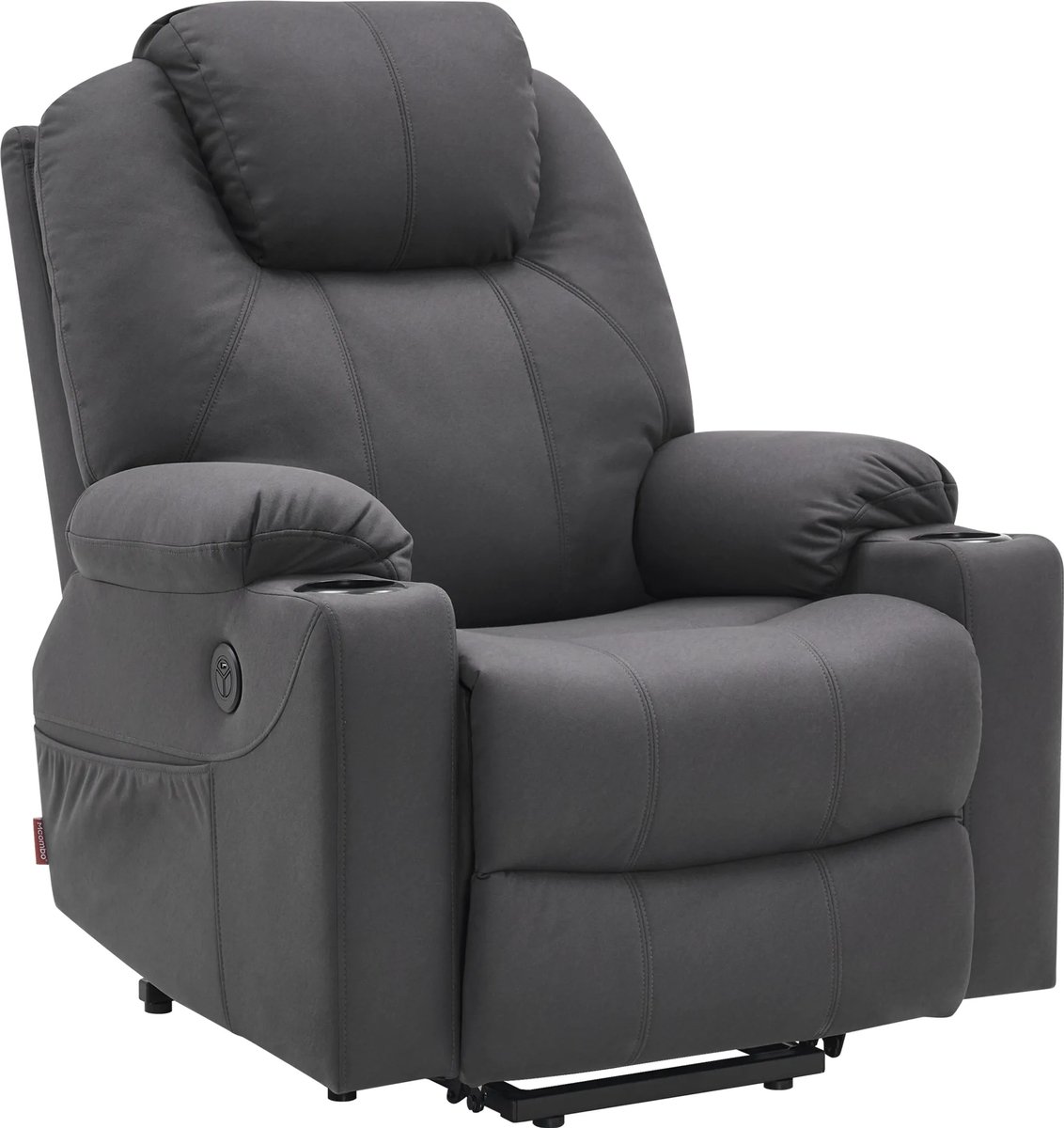 MCombo 7040 Elektrische Relaxstoel met Opstahulp – Massage, Verwarming, USB - Donkergrijs Microvezel