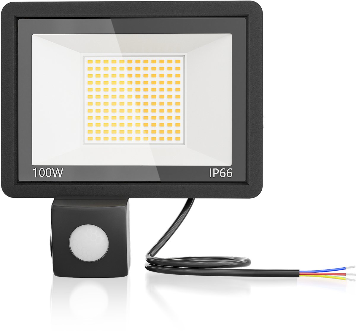 Aufun LED-buitenspot - 100 W - Warm wit - Met bewegingsmelder - Schijnwerper voor tuin, garage en binnenplaats