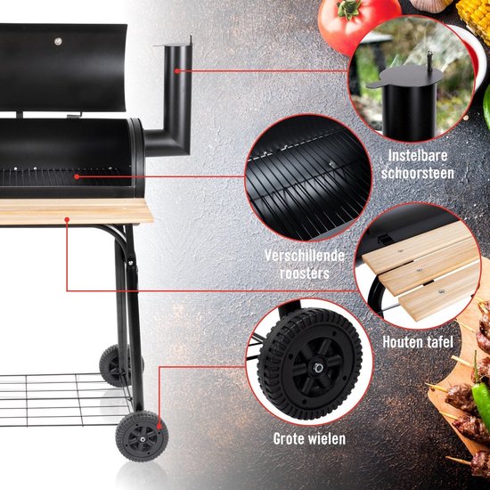 BBQ Collection 2-in-1 Smoker BBQ - Houtskool Barbeque - Buitenkeuken Barbecue - Grill en Smokerbarbecues - 104 x 58 x 114 cm