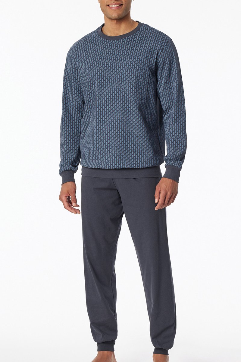 Schiesser Pyjama met print graphit-blauw