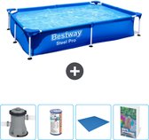 Bestway Rechthoekig Steel Pro Zwembad - 221 x 150 x 43 cm - Blauw - Inclusief Pomp - Filter - Grondzeil - Zwembadgids