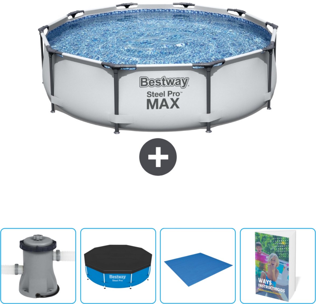 Bestway Rond Steel Pro MAX Zwembad – 305 x 76 cm – Grijs – Inclusief Pomp Afdekzeil – Grondzeil – Zwembadgids Bestway Rond Steel Pro MAX Zwembad – 305 x 76 cm – Grijs – Inclusief Pomp Afdekzeil – Grondzeil – Zwembadgids