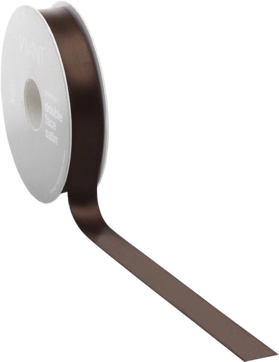 Double Face Satijnlint Bruin – 25 mm × 25 m – polyester