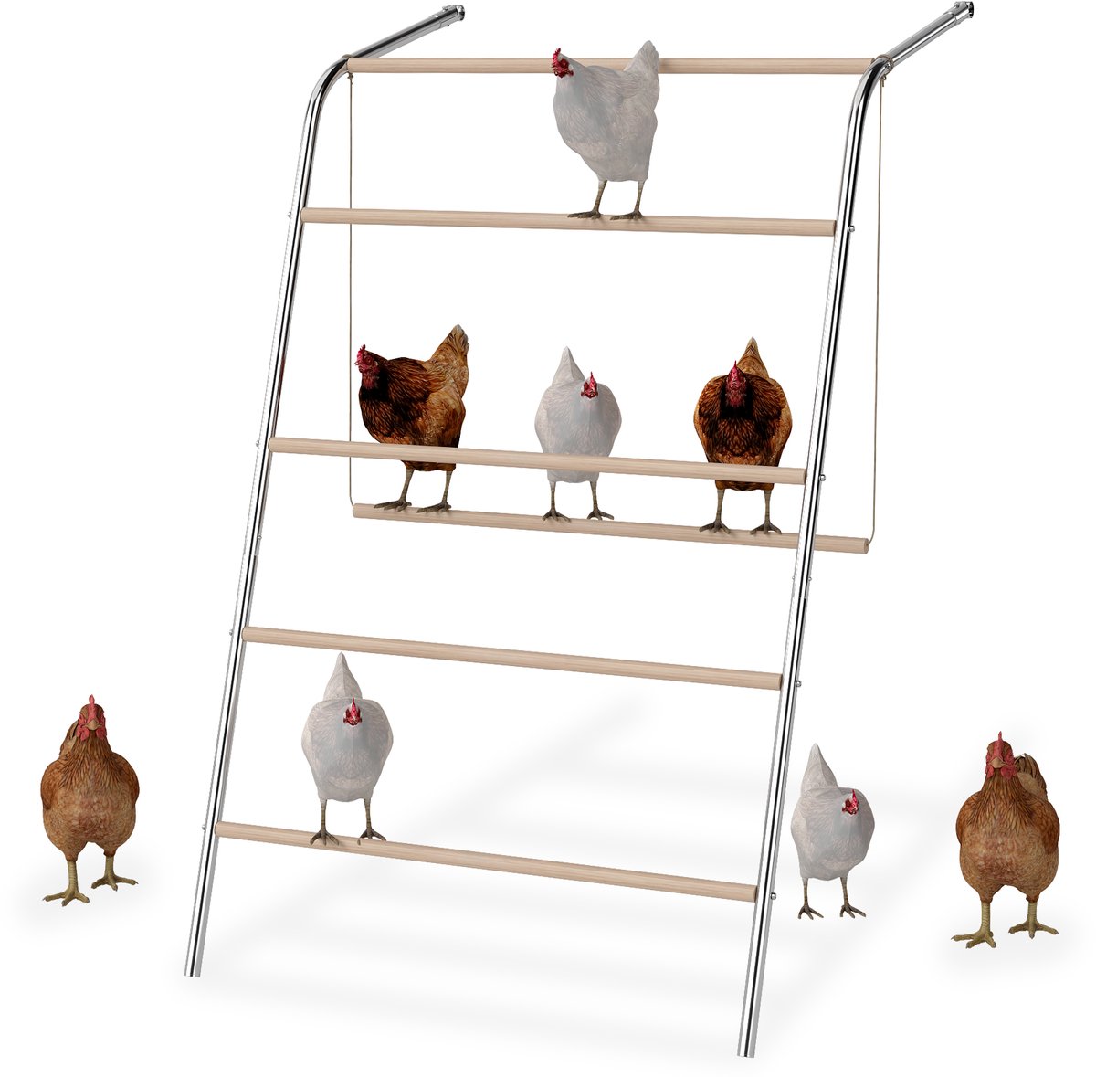 Aufun Kippenstandaard - zitstok - kippenkooi - klimtoren - ladder voor ren - met schommel