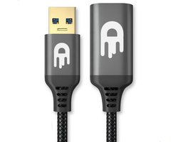 Drivv. Premium USB Verlengkabel 3.0 - Mannelijk naar Vrouwelijk - USB Data Kabel - Snelle Overdracht - 5Gbps - Nylon - 5 Meter - Zwart