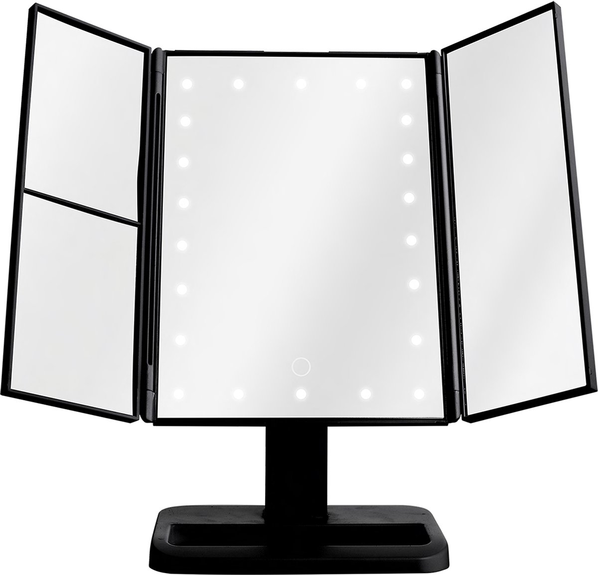 Nexxt Make-up Spiegel met LED Verlichting – 4-in-1 Vergrotingsspiegel (2x/3x) – Dimbaar Licht – Opvouwbaar – USB & Batterij – 180° Draaibaar - Zwart