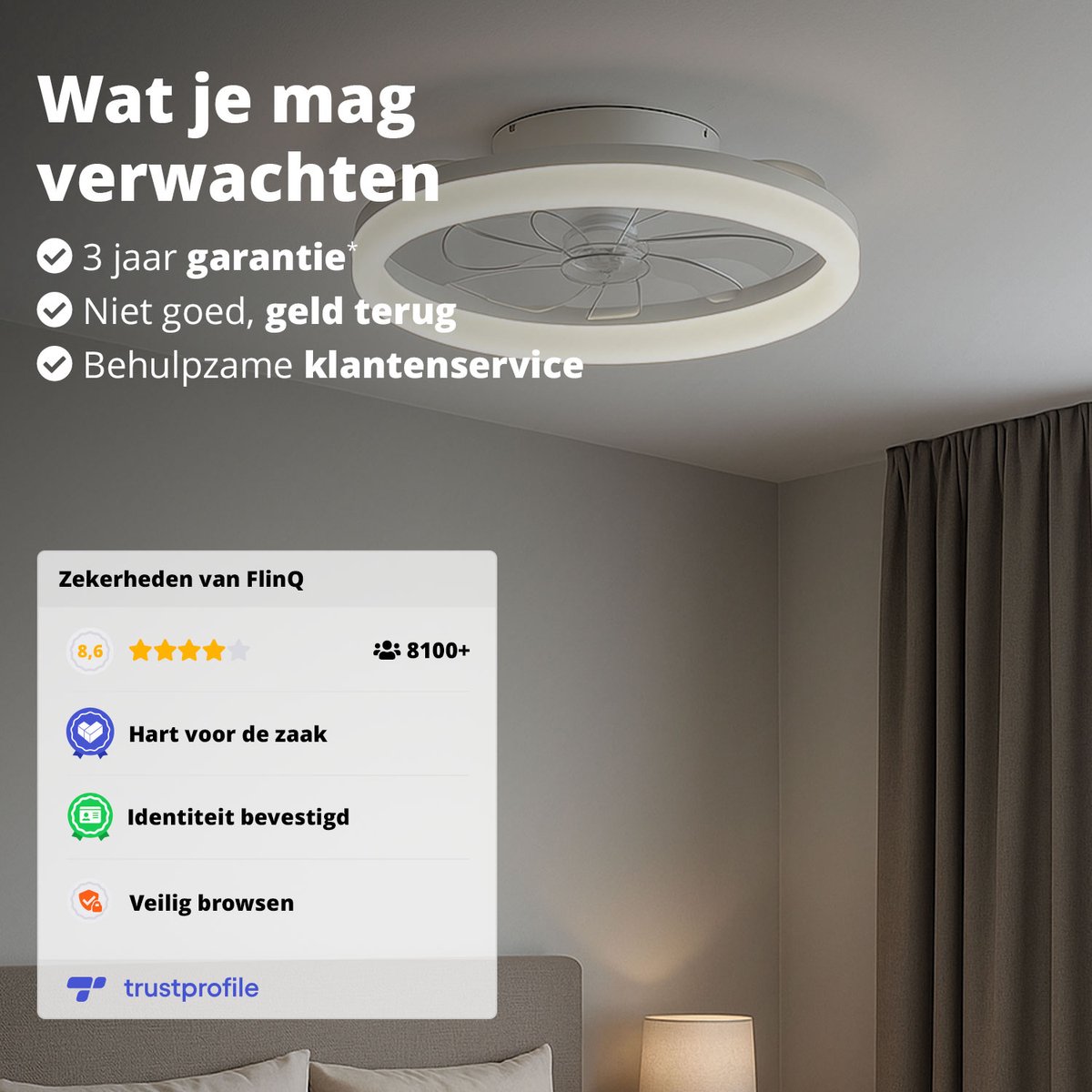 FlinQ AeroGlow Smart Plafondventilator met Verlichting - Wit thumbnail 4