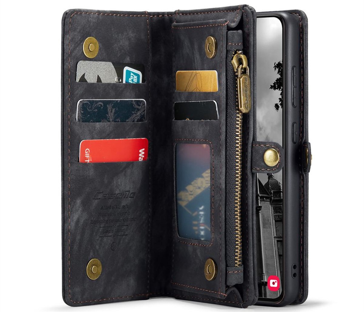 CaseMe Bookcase hoesje geschikt voor Samsung Galaxy A16 - Effen Zwart - Kunstleer - Portemonnee met 10 Vakjes voor Pasjes, Cash & Ritsvakje