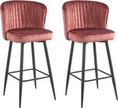 Bol.com Colenis® - Barry Barkruk - Barstoel - Set Van 2 - Roze - Velvet - Fluweel - Design - Industrieel - Barkrukken aanbieding