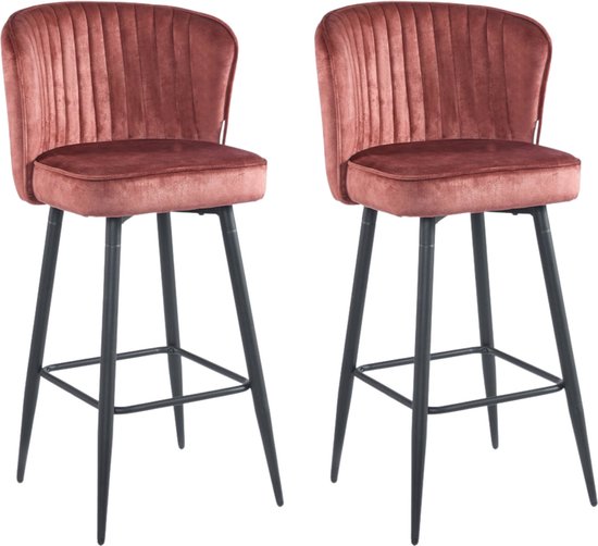Colenis® - Barry Barkruk - Barstoel - Set Van 2 - Roze - Velvet - Fluweel - Design - Industrieel - Barkrukken