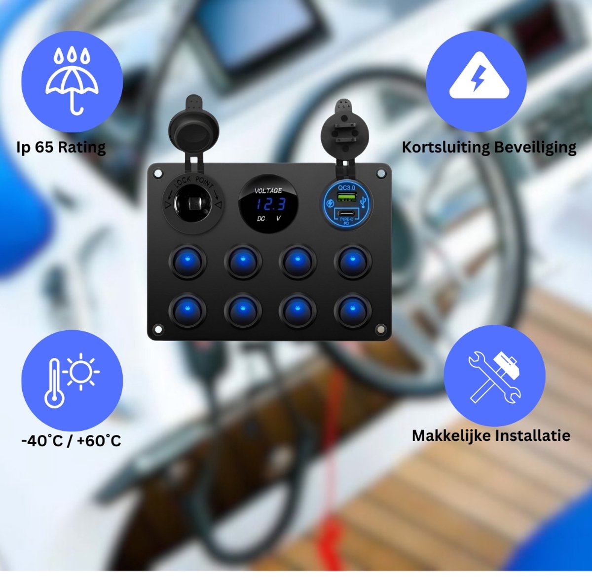 Schakelpaneel Tuimelschakelaar Paneellabelstickers 12-24V Voor Caravans Aanhangers Bussenblue