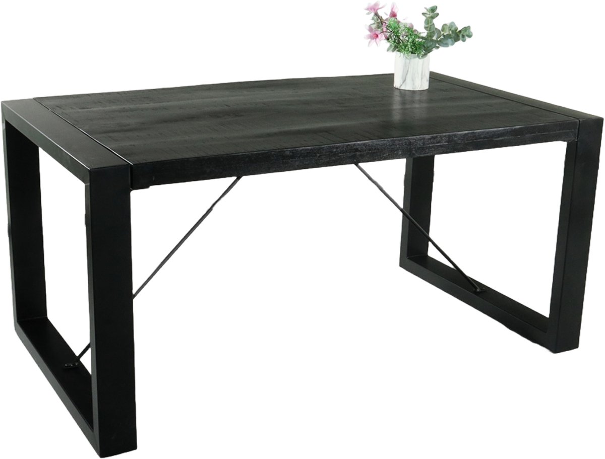 Eettafel rechthoekig mangohout Jonas zwart 160cm duurzaam mango tafel eetkamertafel hout