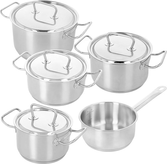 Demeyere Bistro 3 RVS 5-delige Kookpannenset – Inclusief Eén Hoge Soeppan Met Deksel Van 6 Liter (24 cm) – Eén Hoge Kookpan Met Deksel Van 3,5 Liter (20 cm) – Eén Lage Kookpan Met Deksel Van 3 Liter (20 cm) – Eén Hoge Kookpan Met Deksel Van 2 Liter