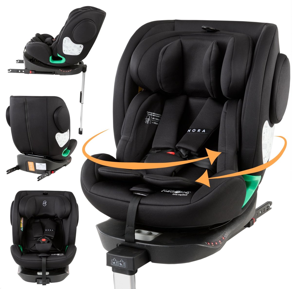 Fablekids® Kinderautostoeltje autostoeltje 360° draaibaar Isofix 40-150 cm