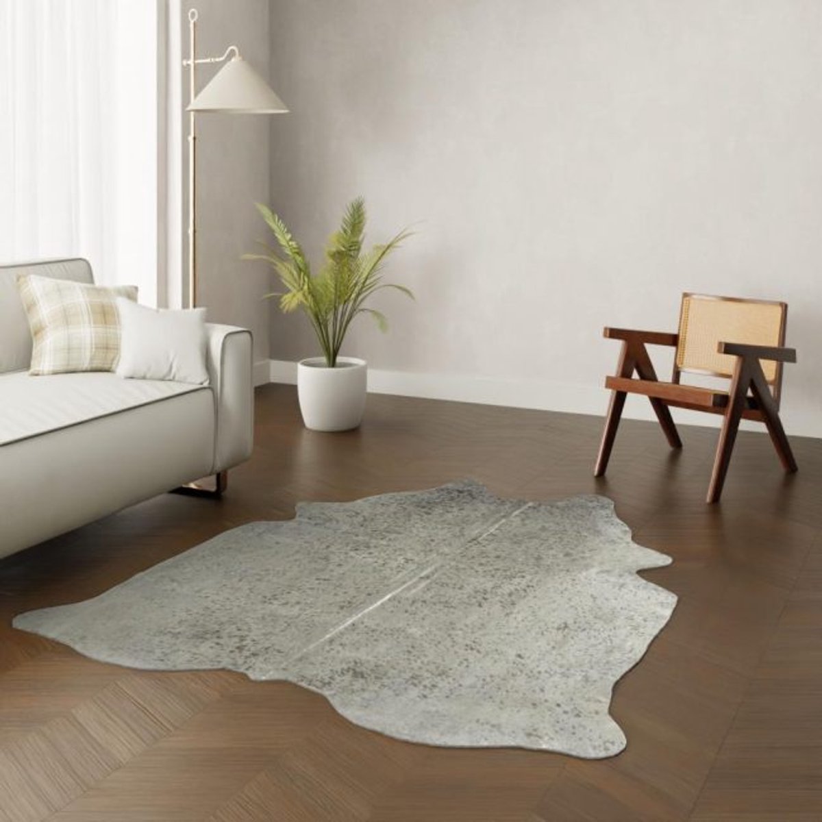 Zilveren koeienhuid - Zilver geverfde koehuid vloerkleed - Koeienvacht zilvere koeienvel - dierenhuid vloerkleed tapijt