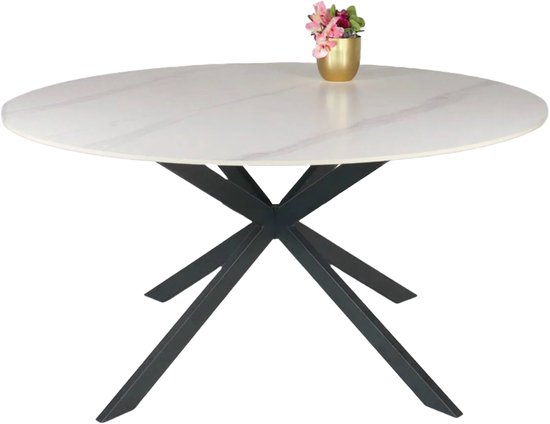 Table à manger ronde 150cm Jenna aspect marbre table ronde blanche
