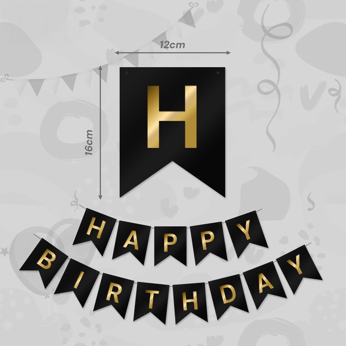 LUQ - Zwart & Goud Happy Birthday Slinger Verjaardag Versiering Feest Versiering Verjaardag Slinger Decoratie — afbeelding 2