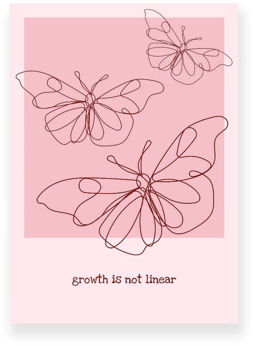 Yisual Aluminium plaat 20x30 cm - Poster - Vlinders - Lijntekening - Roze - Motivation - Natuur - Muurdecoratie - Wanddecoratie
