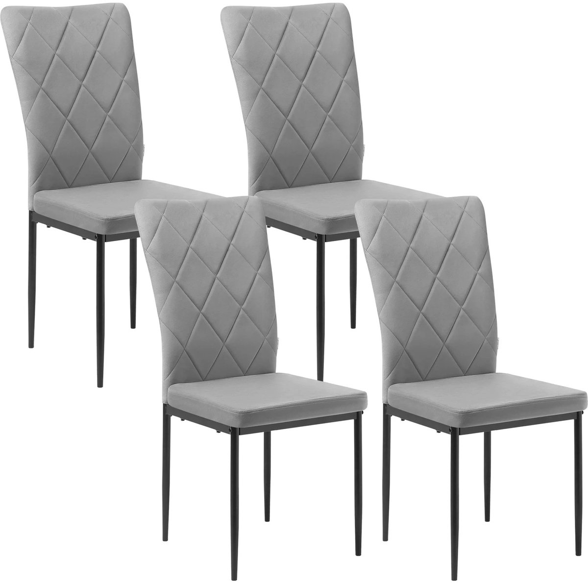 Set van 4 Keukenstoelen - Eetkamerstoelen met Hoge Rugleuning - Gestoffeerde Stoelen met Metalen Poten - Voor Eetkamer, Woonkamer & Keuken - Velvet Stoelen - 4 stuks - Grijs