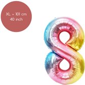 Fienosa Regenboog kleuren Cijfer 8 Ballon 101 CM - Nummer en getal - Leeftijd 8 - XL Groot - Helium Ballon- Verjaardag Ballon - Verjaardag versiering - Verjaardag Decoratie - Leeftijd verjaardag - Verjaardagsballon - Verjaardag
