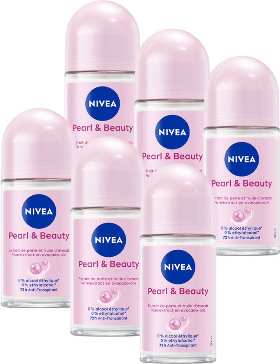 Goedkoopste NIVEA Pearl & Beauty Anti-Transpirant Deodorant Roller - Voor egale en gladde oksels - Quick Dry Deo - Beschermt 48 uur - 6 x 50 ml - Voordeelverpakking