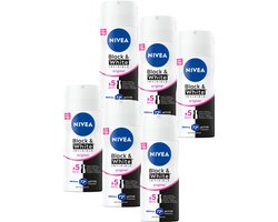 NIVEA Black & White Clear Anti-Transpirant Mini Spray - Original - Reisformaat Deo Anti-vlekken - 72 uur bescherming - 6 x 100ml - Voordeelverpakking