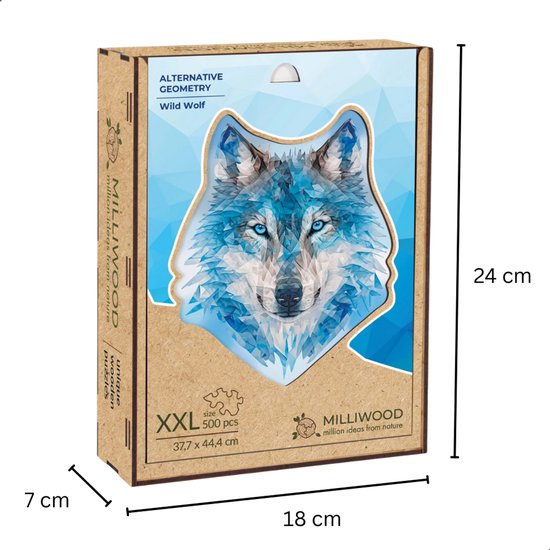 Milliwood - AG516 Puzzle en bois XXL Loup sauvage | Kit de construction de Puzzles 3D | Jouets de Hobby pour enfants et adultes | Décoration murale Salon | 500 pièces Ø45cm | Dans un coffret cadeau de luxe | Cadeau de fête des mères