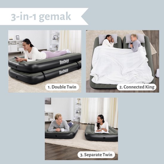 Bestway luchtbed - 3-in-1 - 1-Persoons - 2-Persoons - 99 x 188 x 25 cm - Groen - Inclusief en Hoeslaken van Bestway — afbeelding 4