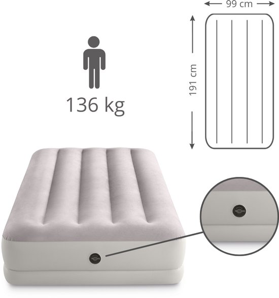 Intex Luchtbed - 1-Persoons - 99 x 191 x 30 cm - Grijs - Inclusief pomp en Hoeslaken van Merkloos — afbeelding 3