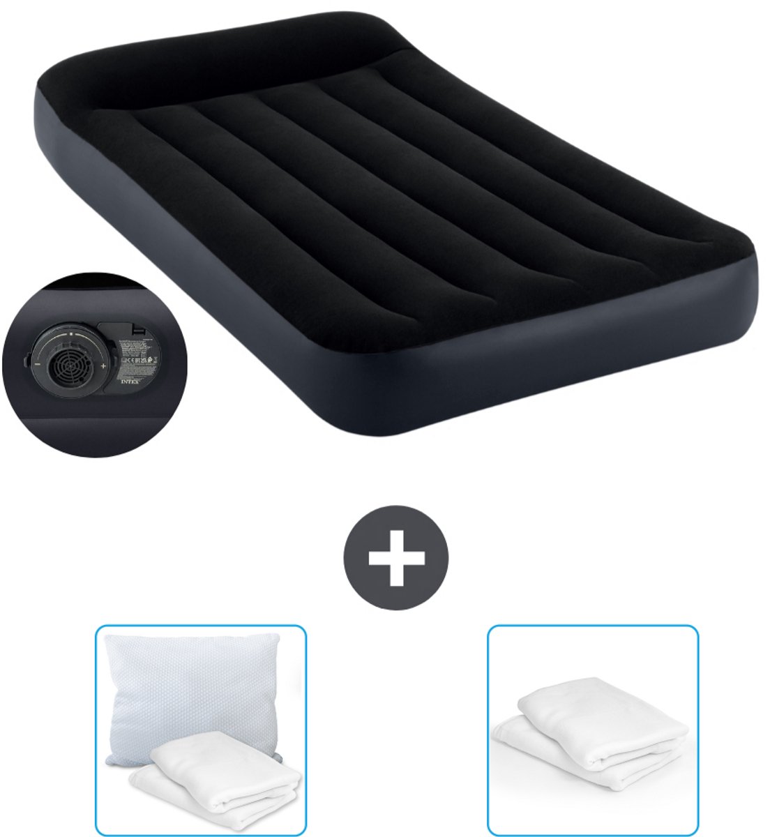 Intex Luchtbed - 1-Persoons - 99 x 191 x 25 cm - Blauw - Inclusief pomp - Kussen en Kussenbeschermer