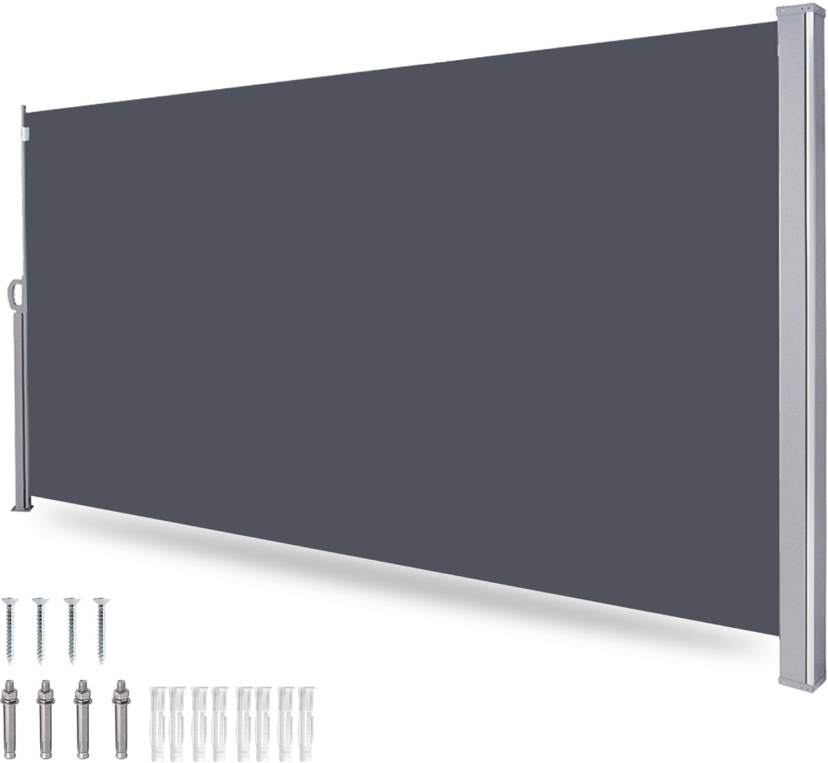 Zijluifel Uittrekbaar Windscherm 180x300 cm Aluminium– Oprolbaar – Zonnescherm – Tuin, Strand, Terras, Balkon, Camping - Privacy – Zijluifel – Weerbestendig - Grijs
