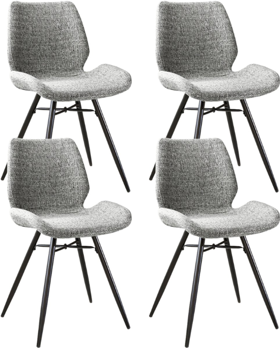 Dimehouse Set van 4 Eetkamerstoelen Beau Grijs Chenille Stof - Zonder Armleuningen - Cheni