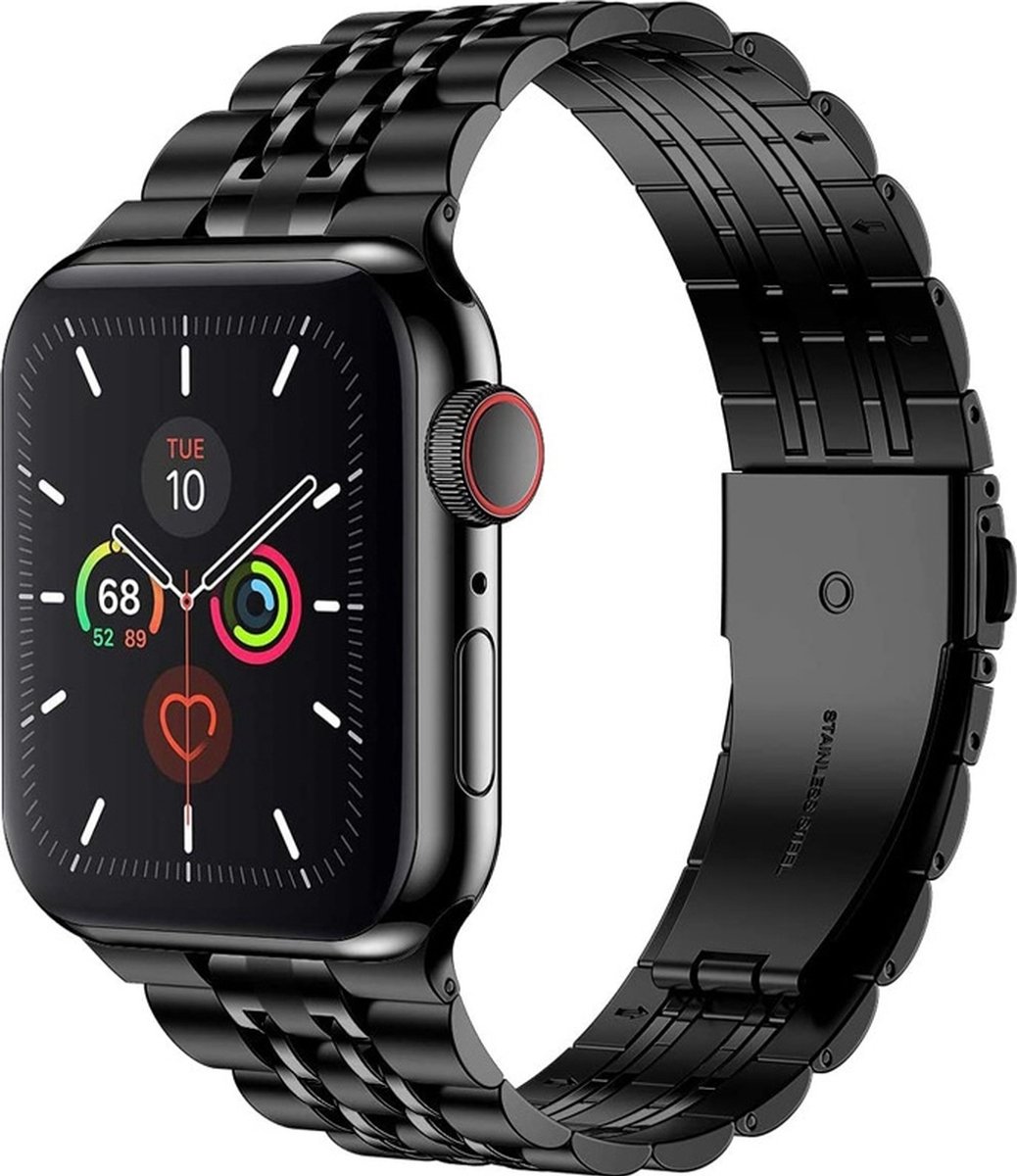 Mobigear Stalen Watch bandje geschikt voor Apple Watch Bandje Vouwsluiting | Mobigear Monaco - 42/41/40/38 mm - Zwart