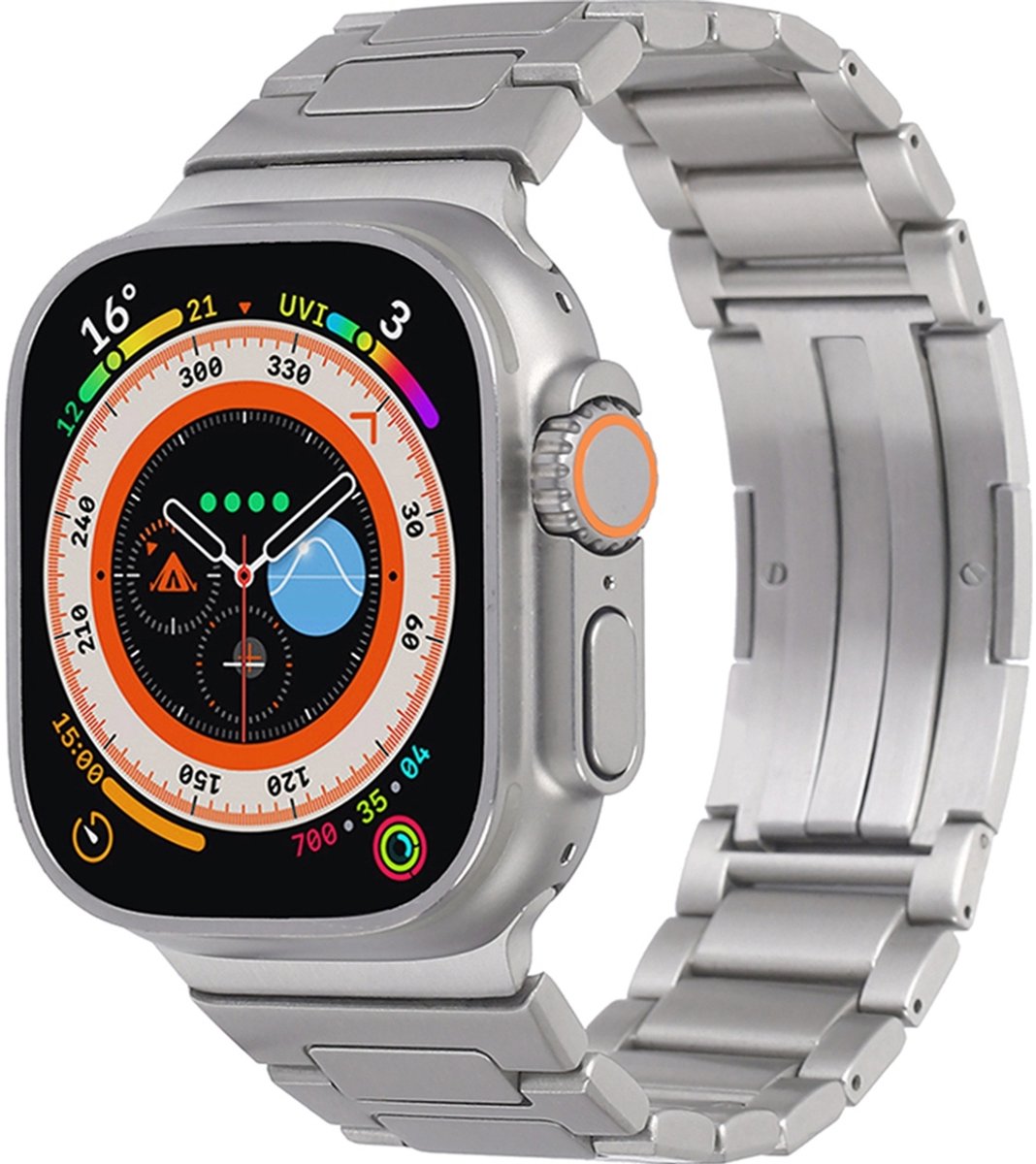 Mobigear Stalen Watch bandje geschikt voor Apple Watch Bandje Vouwsluiting | Mobigear Berlin - 42/41/40/38 mm - Zilver