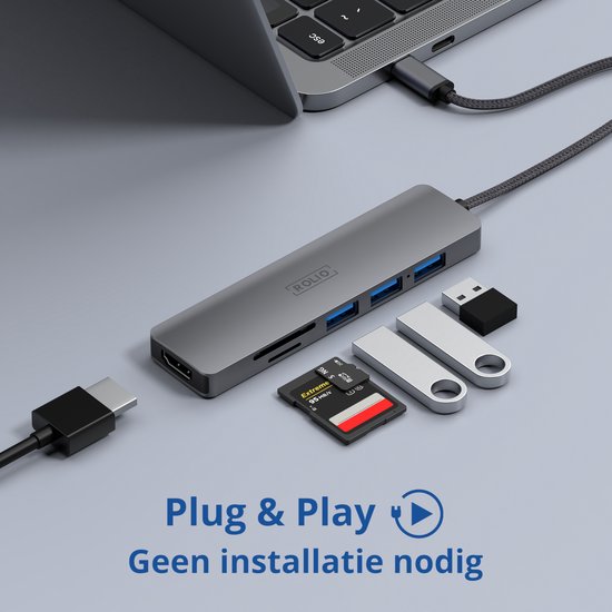 Rolio USB C Hub - 4K HDMI - Premium Kwaliteit - Universeel