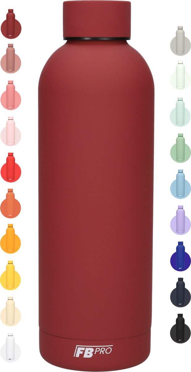 Drinkfles - Dubbelwandige waterfles - Thermosfles - RVS thermos fles - Geschikt voor warme en koude dranken - Extra grip door rubbercoating - 500 ML - Burgundy