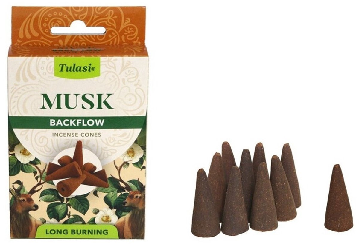 Tulasi Wierook kegeltjes in huisgeur Musk - 20x kleine kegeltjes - Ontspannend - Kalmerend - De geur niet de man