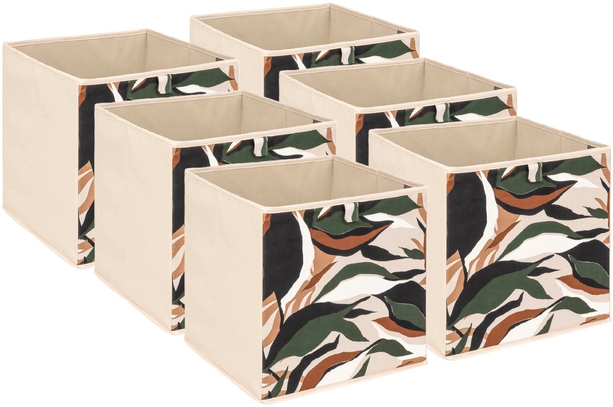 5Five Opbergbox kastmand - 6x - beige/botanic - 31 x 31 x 31 cm - opbergers/kastmanden