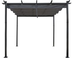 Pergola terrasoverkapping aluminium harmonicadoek schaduwdoek zonwering verstelbaar - 3 x 4 m - Grijs