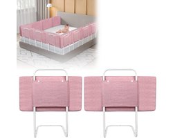 Aufun bedhek, bedbescherming 60cm, in hoogte verstelbaar, valbestendig bedhek, 40-60cm verstelbare stalen buis, kersenroze