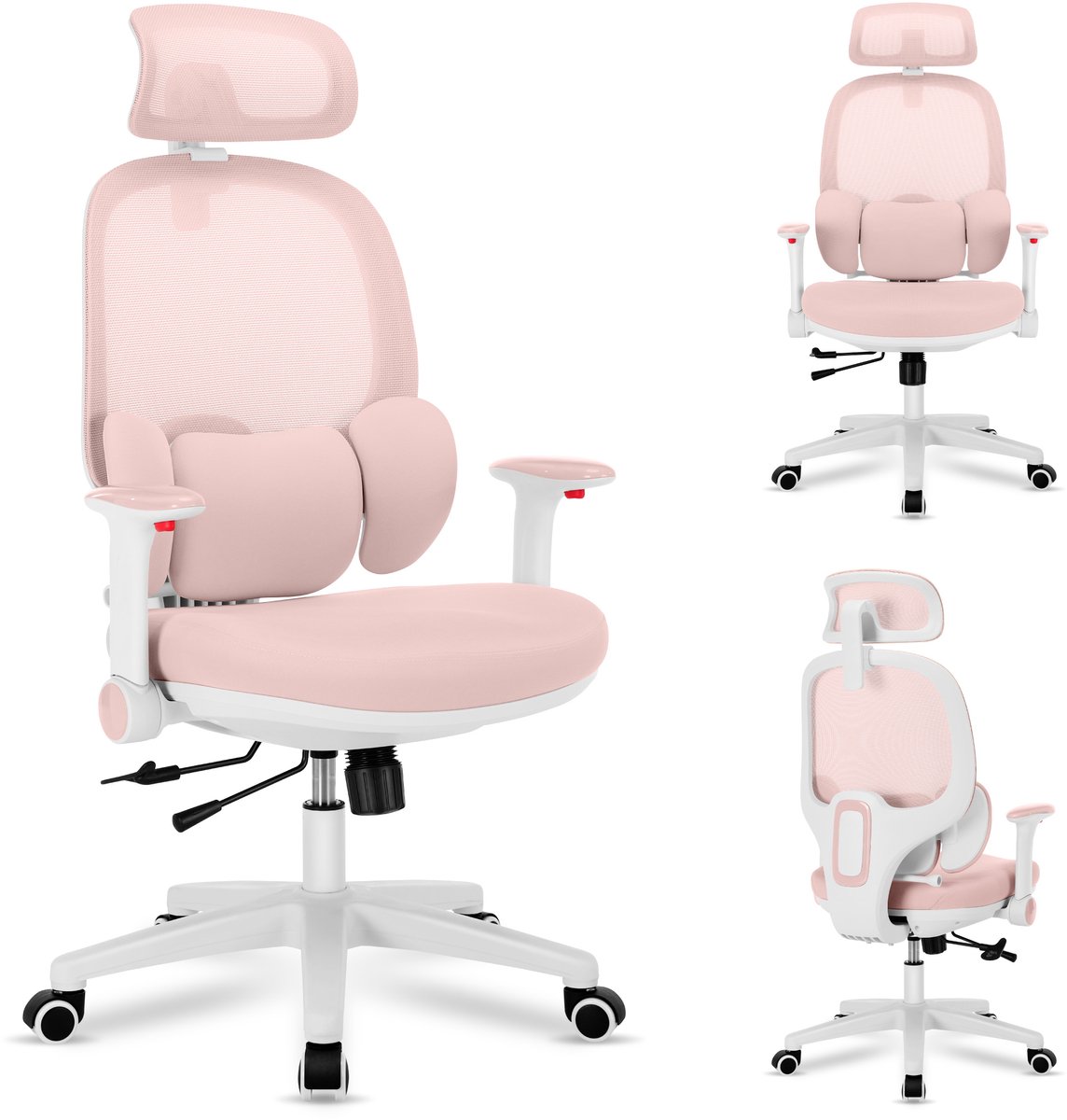 Mark Adler Junior 6.3 Pink - Ergonomische Kinderbureaustoel met 3D Lendensteun - Verstelbare Rugleuning en Hoofdsteun - Roze