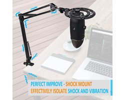 Famanu shockmount voor microfoon, vermindert trillingen en geluidsoverlast, standaard voor microfoon.