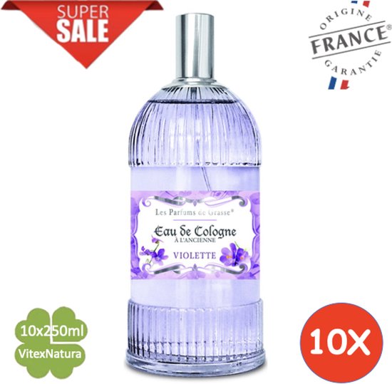 Violette Eau de Cologne 10 X 250 ML | merk A L'Ancienne | unisex | multifunctioneel als parfum, roomspray en fris linnengoed | Franse Parfum de Grasse