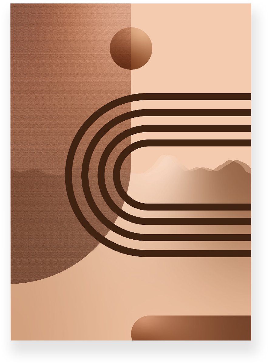 Yisual Aluminium plaat 30x40 cm - Poster - Geometrische Vormen - Bogen - Lichtbruin - Donkerbruin - Abstract - Modern - Muurdecoratie - Wanddecoratie