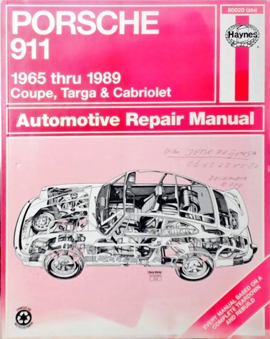 Haynes Automotive Repair Manual voor Porsche 911 (1965-1989) Coupe, Targa & Cabriolet. Met technische tekening van de auto.