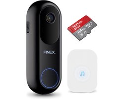 Finex™ Video Deurbel V2 - Inclusief Binnenbel & SD-kaart(64GB) Vast stroom of Batterijen - WiFi - T-ring geluid - Zonder abonnement - Video deurbel met Camera