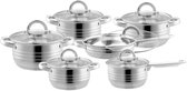 Ensemble de poêles Bavary ® - 12 pièces - Acier inoxydable - Avec Couvercles en Verres - Pan / Casserole / Poêle à frire en acier inoxydable - Sans PFAS - Induction