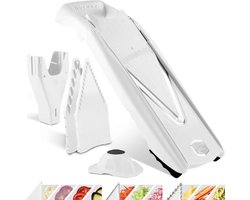 Börner Mandoline V5 Starter | 5-delige set | 6 snijdiktes | Geschikt als Frietsnijder | BPA-vrij en Roestvrij | Wit