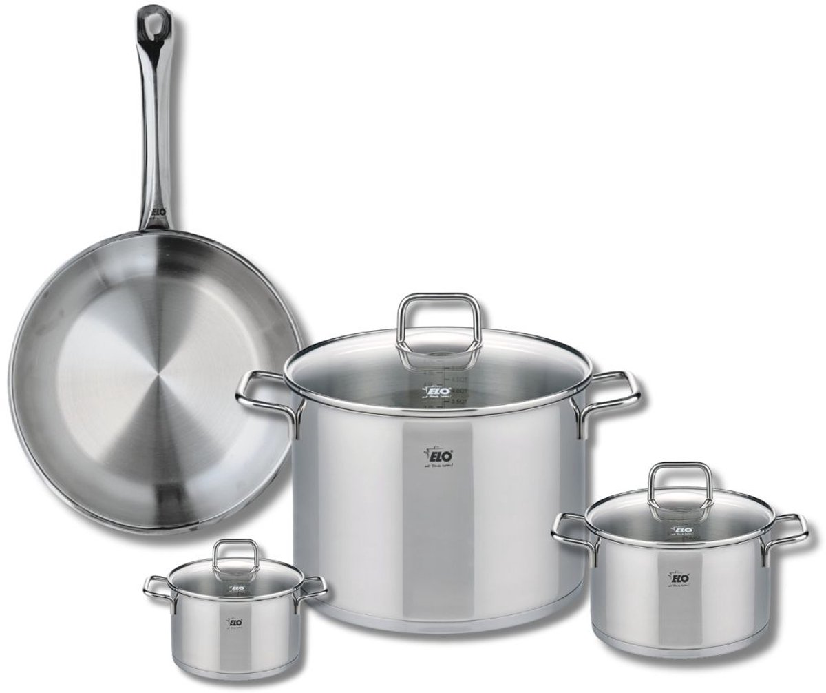 Set van 1 Koekenpan 28 cm en 3 kookpotten 12, 16 en 26 cm Elo Profi Citrin